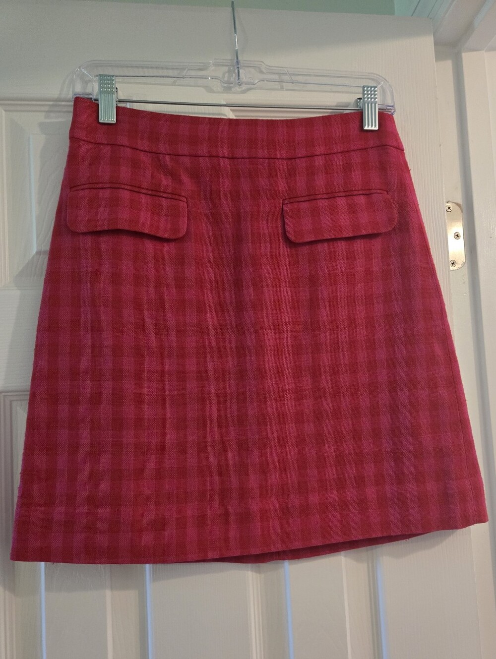 J. Crew Raspberry Pink Check Tweed Mini Skirt Size 0 — Like New